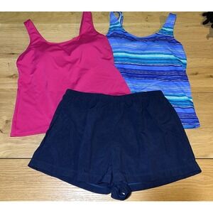 Lands End 2 Tankini Top 1 Swim Shorts Size 12